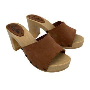 Vintage Candie's Leather and Faux Wood Block Heel Platform Heels